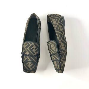 Fendi Jacquard Ffreedom Square Toe FF Zucca Logo Ballet Flats Loafers 36.5